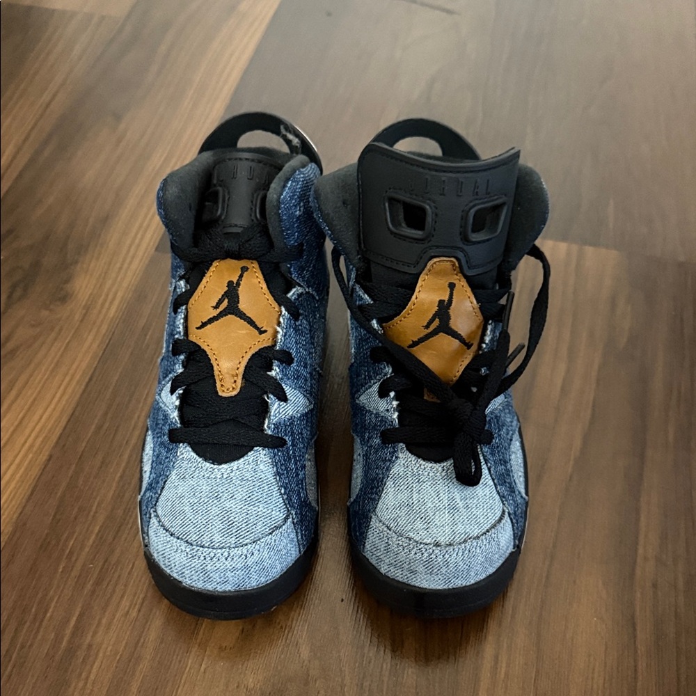 Kids Blue and Tan Jordan Sneakers